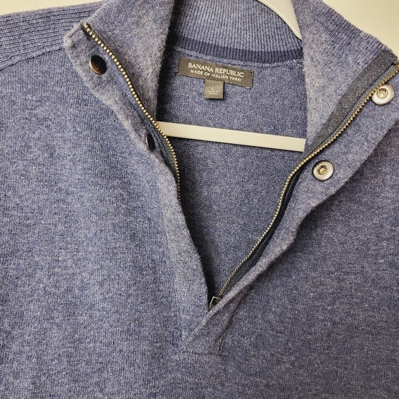 Banana Republic Quarter Zip Pull Over Men's Size Large Navy Blue Merino Wool - Picture 3 of 8